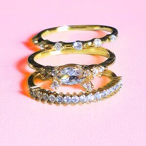 3 Eyelet Rings Gold White Sapphires Lab Perfect for Stacking Size 8 NWT